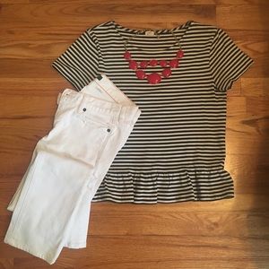 J. Crew Striped Peplum Top